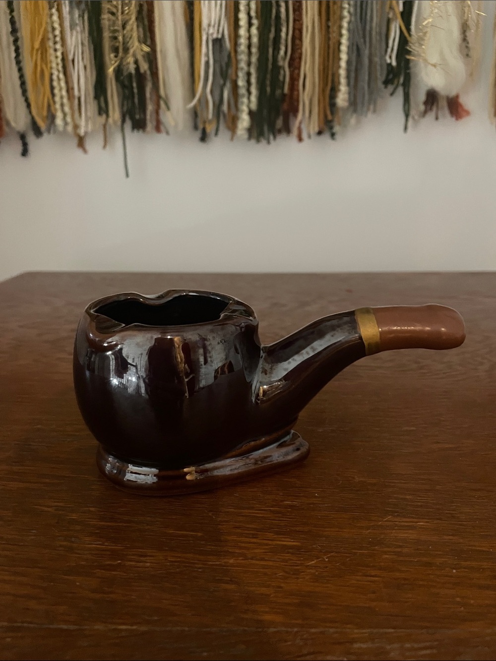Vintage Ceramic Ashtray in Dark Brown and Tan - mid century